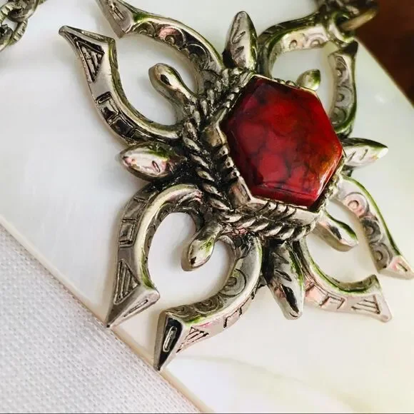 ART Maltese Red Cross Pendant Silver Necklace Arthur Pepper Vintage 4305